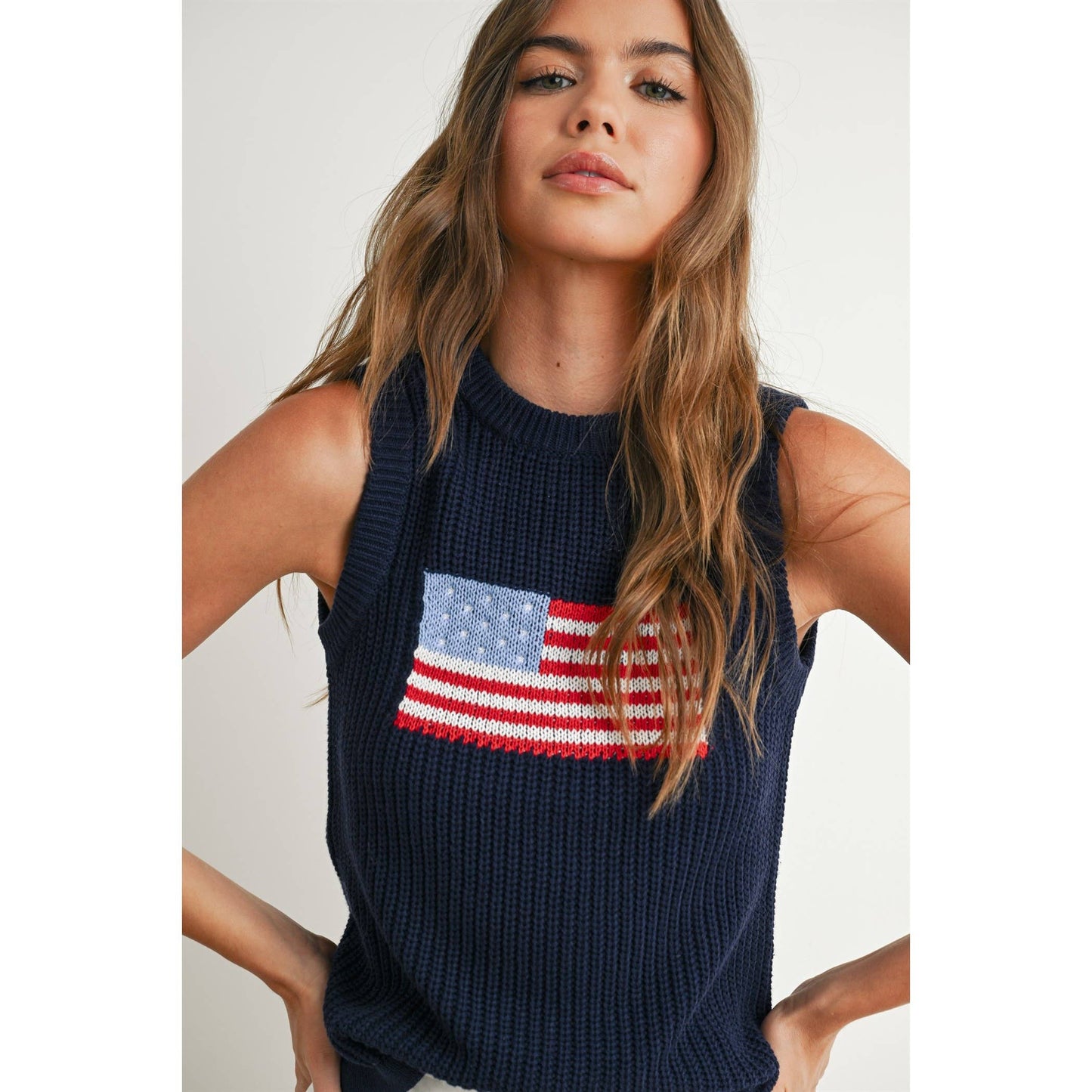 Flag Print Knitted Sleeveless Sweater