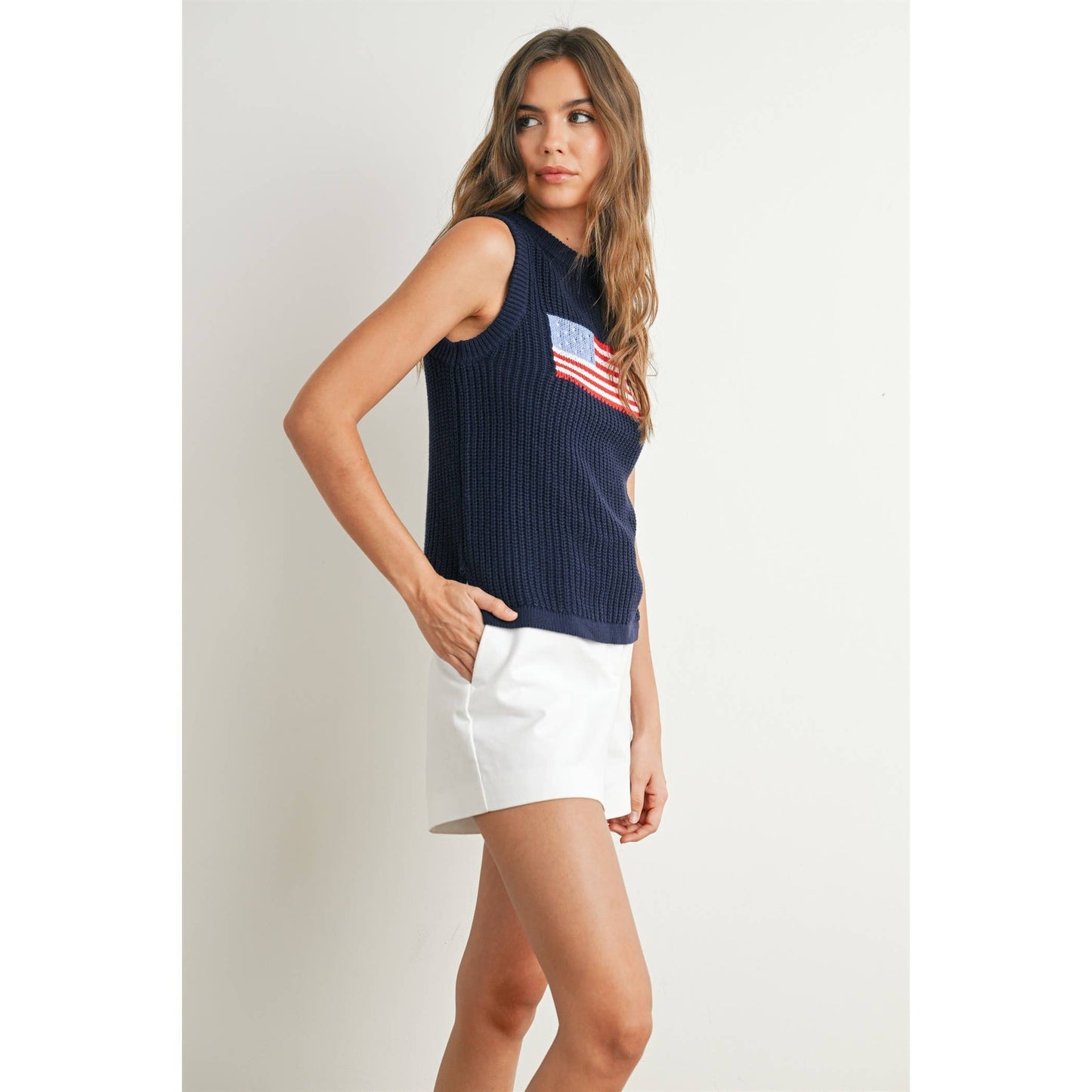Flag Print Knitted Sleeveless Sweater