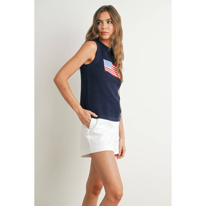 Flag Print Knitted Sleeveless Sweater