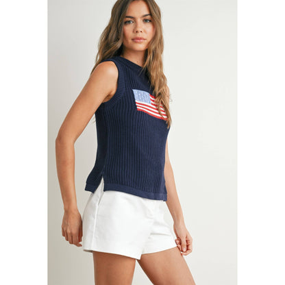 Flag Print Knitted Sleeveless Sweater