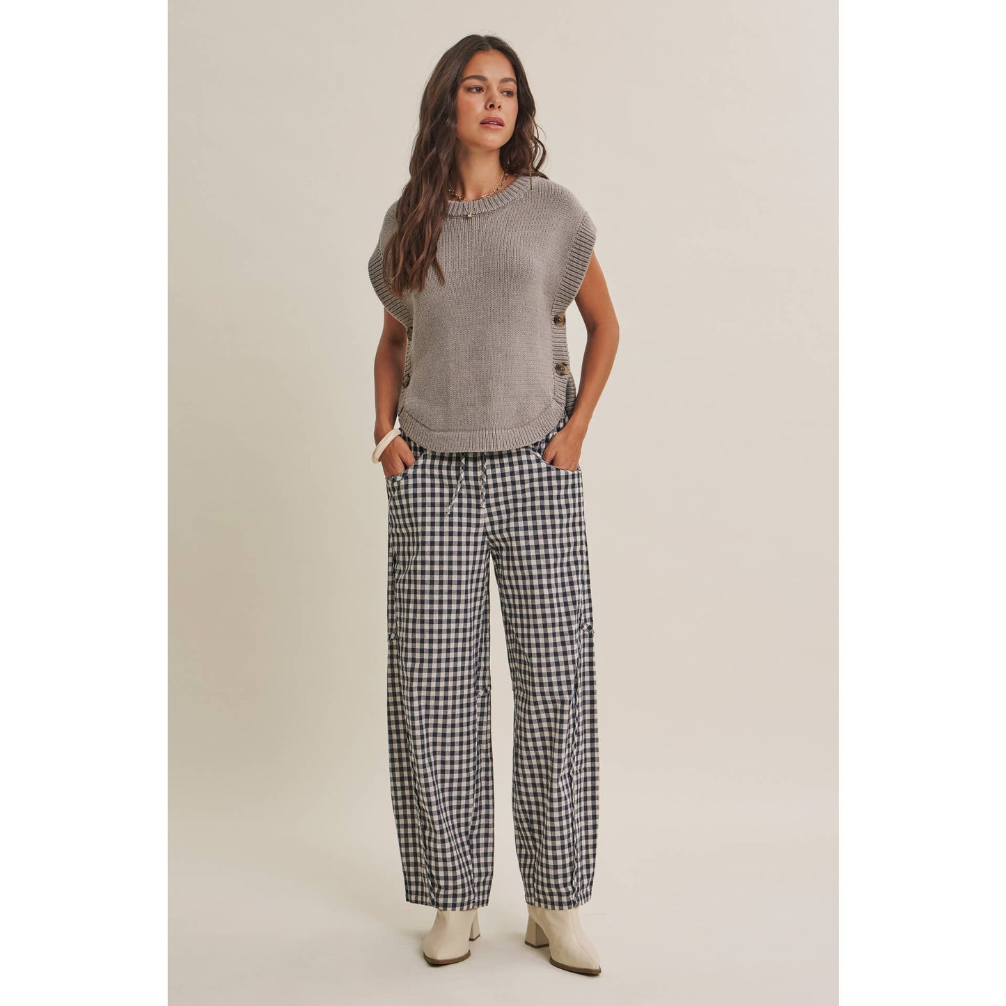 Gingham Barrel Pants