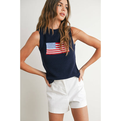 Flag Print Knitted Sleeveless Sweater
