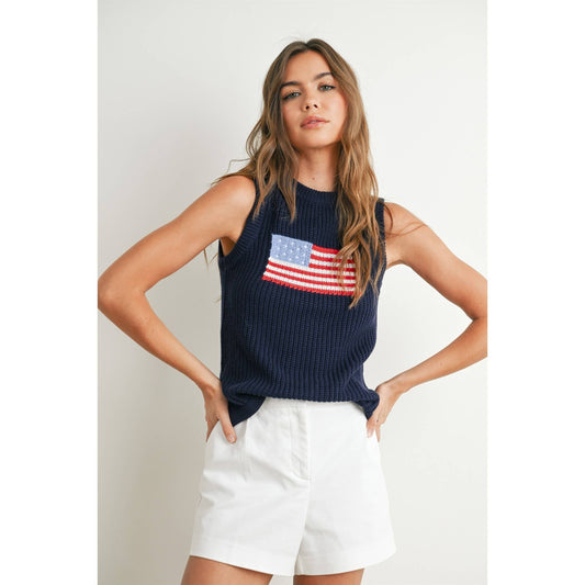 Flag Print Knitted Sleeveless Sweater