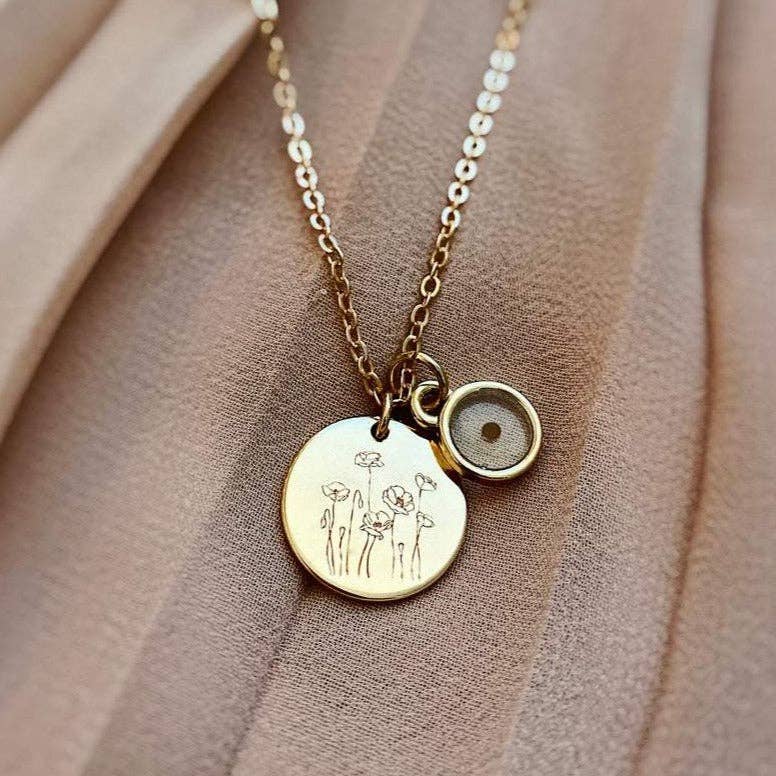 Poppy Necklace with Mustard Seed