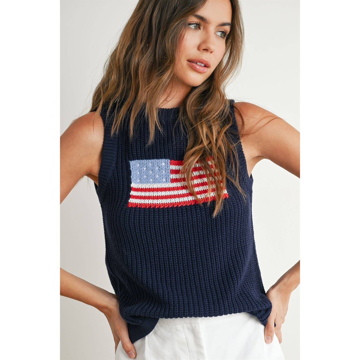 Flag Print Knitted Sleeveless Sweater