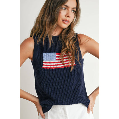 Flag Print Knitted Sleeveless Sweater