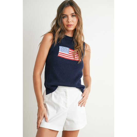 Flag Print Knitted Sleeveless Sweater